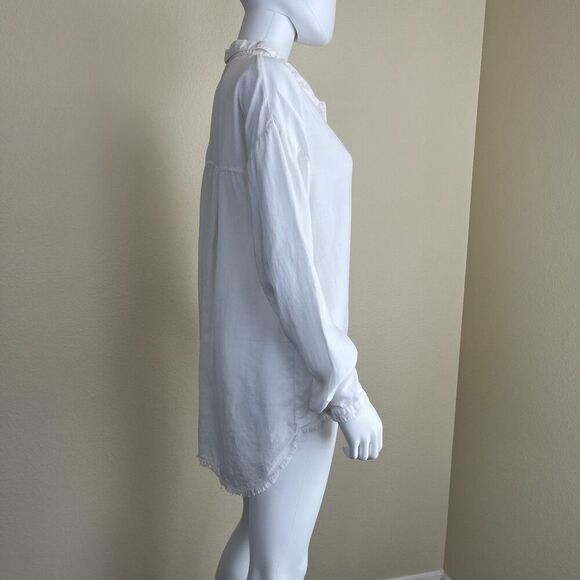 Cloth & Stone Women's Size M White Frayed Hem Button Down Tunic Shirt Boho - Picture 12 of 15